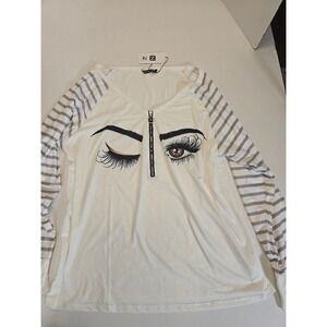 NWT Noracora Eye Graphic Top Striped Sleeve Half Zip Pullover‎ Plus Size 3XL